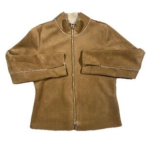 Velvet by Graham & Spencer Fitted Lux Sherpa Zip-Up Coat Color Mink Size L USA